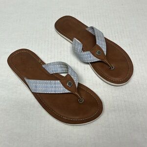 Náutica faux leather blue fabric straps thong boat coastal summer sandals sz 6.5